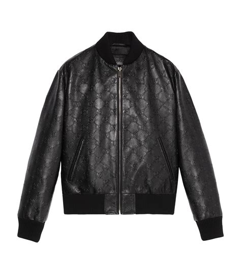 black leather gucci bomber|Gucci leather jacket price.